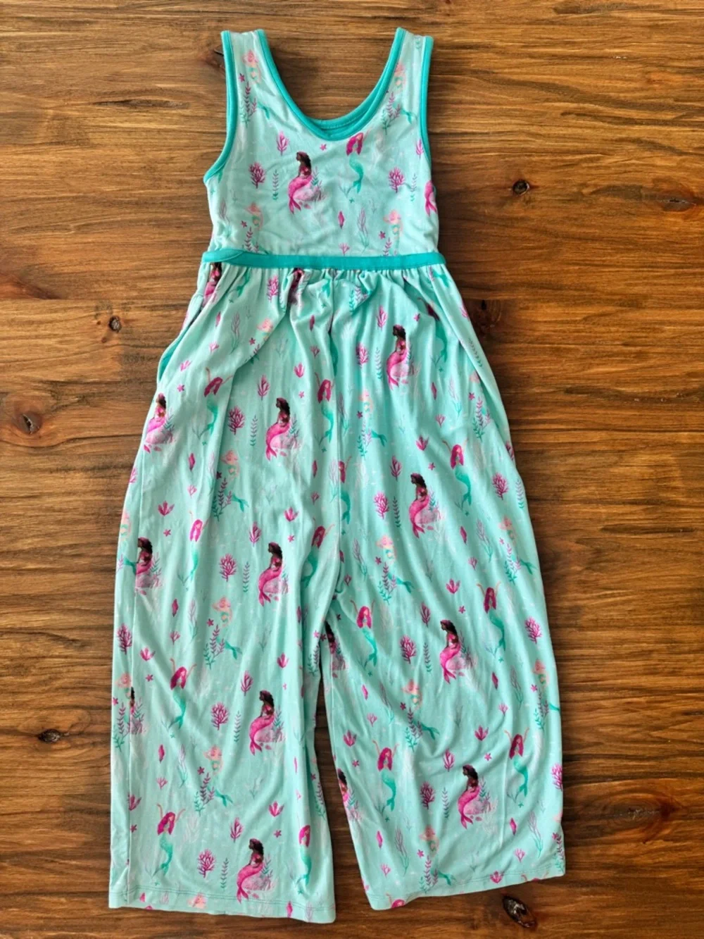 Twinflower Creations Mint Mermaid Print Sleeveless Bamboo Jumpsuit size 5T - Picture 7 of 8